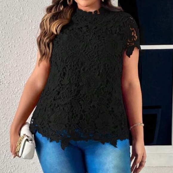 Plus Floral Lace Mock Neck Blouse - Picture 2 of 5